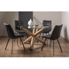 Turin Glass 4 Seater Table - Light Oak Legs & 4 Fontana Dark Grey Suede Fabric Chairs