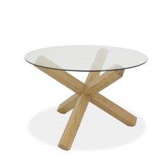 Turin Glass 4 Seater Table - Light Oak Legs & 4 Fontana Tan Faux Suede Fabric Chairs