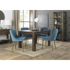 Turin Dark Oak 4-6 Seater Table & 4 Cezanne Petrol Blue Velvet Chairs - Gold Legs