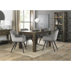 Turin Dark Oak 4-6 Seater Table & 4 Dali Grey Velvet Chairs