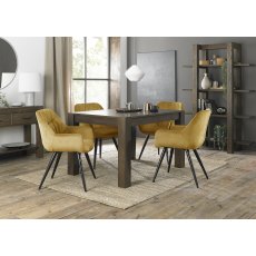 Turin Dark Oak 4-6 Seater Table & 4 Dali Mustard Velvet Chairs