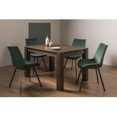 Turin Dark Oak 4-6 Seater Table & 4 Fontana Green Velvet Chairs