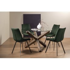 Turin Glass 4 Seater Table - Dark Oak Legs & 4 Fontana Green Velvet Chairs