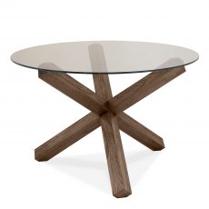 Turin Glass 4 Seater Table - Dark Oak Legs & 4 Fontana Grey Velvet Chairs