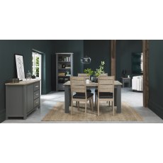 Oakham Dark Grey & Scandi 4-6 Seater Table & 4 Scandi Oak Chairs in Dark Grey Bonded Leather