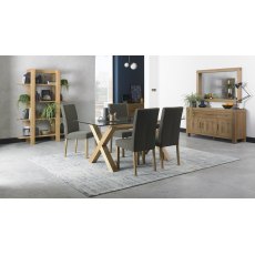 Turin Light Oak Glass 6 Seater Dining Table & 4 Parker Light Oak Square Back Chairs in Titanium Fabric