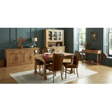 Westbury Rustic Oak 4-6 Seater Dining Table & 4 Uph Chairs in Rustic Tan Faux Leather