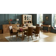 Westbury Rustic Oak 4-6 Seater Dining Table & 6 Uph Chairs in Rustic Tan Faux Leather