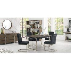 Tivoli Dark Oak 4-6 Seater Table & 4 Cantilever Chairs in Gun Metal Velvet