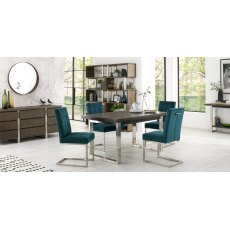 Tivoli Dark Oak 4-6 Seater Table & 4 Cantilever Chairs in Sea Green Velvet