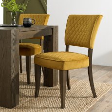 Logan Fumed Oak Upholstered Chair - Mustard Velvet Fabric (Pair)