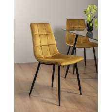 Mondrian - Mustard Velvet Fabric Chairs with Sand Black Powder Coated Legs (Pair) - Return Item - Grade A1 - REF #0011-12