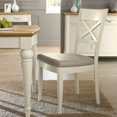 Montreux Antique White X Back Chair - Sand Colour Fabric (Single) - Grade A2 - Ref #0103