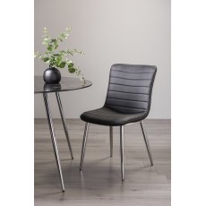 Rothko - Black Faux Leather Chairs with Shiny Nickel Legs (Pair) - Grade A2 - Ref #0116