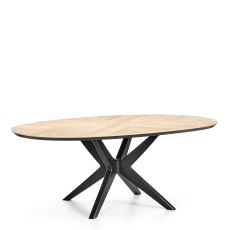 Brunel Chalk Oak & Gunmetal Elliptical Dining Table - Grade A3 - Ref #0168