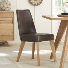 Cadell Rustic Oak Uph Chair - Espresso Faux Leather (Single) - Grade A2 - Ref #0213