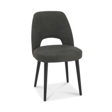 Vintage Peppercorn Upholstered Back Chair - Dark Grey Fabric (Single) -Grade A3 - Ref #0266