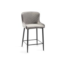 Cezanne - Grey Velvet Fabric Bar Stool with Black Legs (Single) - Grade A3 - Ref #0288