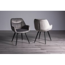 Dali - Grey Velvet Fabric Chairs with Black Legs (Pair) - Grade A3 - Ref #0299