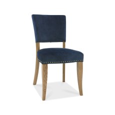 Rustic Oak Uph Chair - Dark Blue Velvet Fabric (Single) - Grade A3 - Ref #0302