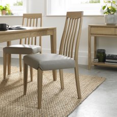 Bergen Oak Slat Back Chair - Grey Bonded Leather (Single) - Grade A2 - Ref #0313