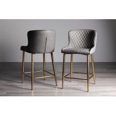 Cezanne - Dark Grey Faux Leather Bar Stools with Gold Legs (Pair) - Grade A3 - Ref #0318