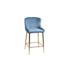 Cezanne - Petrol Blue Velvet Fabric Bar Stools with Gold Legs (Single) - Grade A3 - Ref #0324