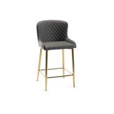 Cezanne - Dark Grey Faux Leather Bar Stool with Gold Legs (Single) - Grade A2 - Ref #0383