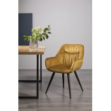 Dali - Mustard Velvet Fabric Chairs with Black Legs (Single) - Grade A2 - Ref #0385
