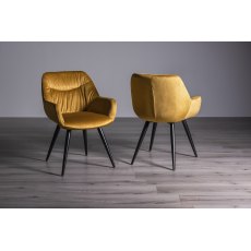 Dali - Mustard Velvet Fabric Chairs with Black Legs (Pair) - Grade A2 - Ref #0415