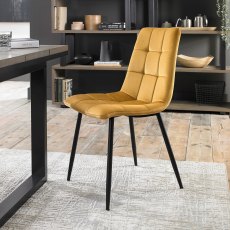 Mondrian - Mustard Velvet Fabric Chairs with Black Legs (Single) - Grade A2 - Ref #0417