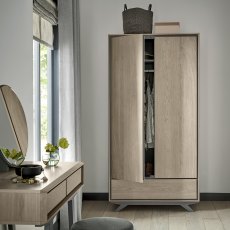 Brunel Scandi Oak & Dark Grey Double Wardrobe - Grade A2 - Ref #0434