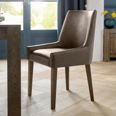 Ella Dark Oak Scoop Back Chair - Distressed Bonded Leather (Pair) - Grade A3 - Ref #0463