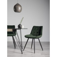 Seurat - Green Velvet Fabric Chairs with Black Legs (Pair) - Grade A3 - Ref #0470