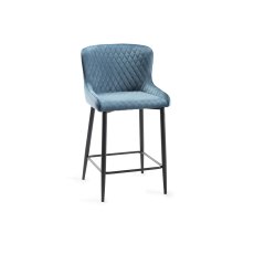 Cezanne - Petrol Blue Velvet Fabric Bar Stool with Black Legs (Single) - Grade A3 - Ref #0473