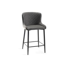 Cezanne - Dark Grey Faux Leather Bar Stools with Black Legs (Single) - Grade A3 - Ref #0478