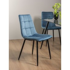 Mondrian - Petrol Blue Velvet Fabric Chairs with Black Legs (Single) - Grade A2 - Ref #0202