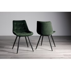 Seurat - Green Velvet Fabric Chairs with Black Legs (4 Chairs) - Grade A3 - Ref #0455
