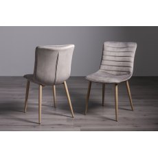 Eriksen - Grey Velvet Fabric Chairs with Oak Effect Legs (4 Chairs) - Grade A3 - Ref #0477