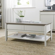 Bergen Grey Washed Oak & Soft Grey Coffee Table With Drawer - Grade A3 - Ref #0494