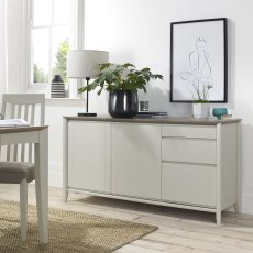 Bergen Grey Washed Oak & Soft Grey Wide Sideboard - Grade A2 - Ref #0498