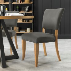 Rustic Oak Uph Chair - Dark Grey Fabric (Single) - Grade A2 - Ref #0509