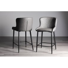Cezanne - Dark Grey Faux Leather Bar Stools with Black Legs (Pair) - Grade A2 - Ref #0520