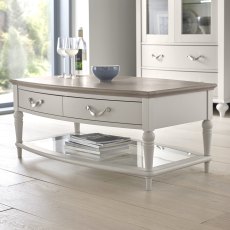 Montreux Grey Washed Oak & Soft Grey Coffee Table With Drawers - Grade A3 - Ref #0575