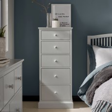 Ashby Soft Grey 5 Drawer Tall Chest - Grade A3 - Ref #0594