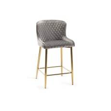 Cezanne - Grey Velvet Fabric Bar Stool with Gold Legs (Single)  - Grade A3 - Ref #0669