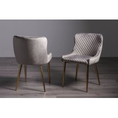 Cezanne - Grey Velvet Fabric Chairs with Gold Legs (Pair) - Grade A3 - Ref #0626