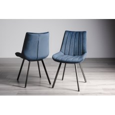 Fontana - Blue Velvet Fabric Chairs with Black Legs (Pair) - Grade A3 - Ref #0723