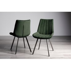 Fontana - Green Velvet Fabric Chairs with Black Legs (Pair) - Grade A3 - Ref #0725