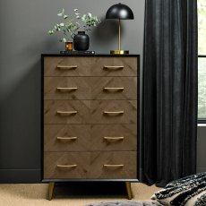 Sienna Fumed Oak & Peppercorn 5 Drawer Chest - Grade A2 - Ref #0751